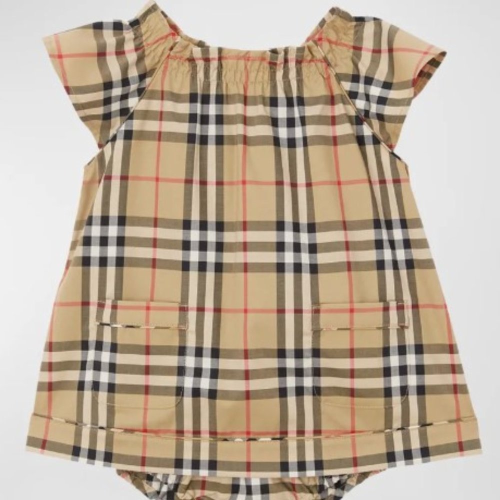 Girl's Shea Check-Print Dress W/ Bloomers, Size 3M